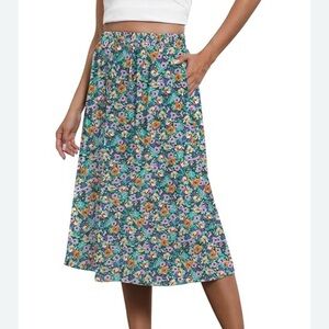 Witsmile Cottagecore Floral A-Line Midi Skirt with Pockets Women’s Size Large